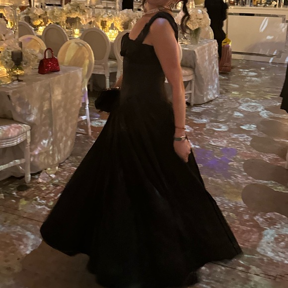 Black Satin Drop Waist Midi Dress - Picture 2 of 4